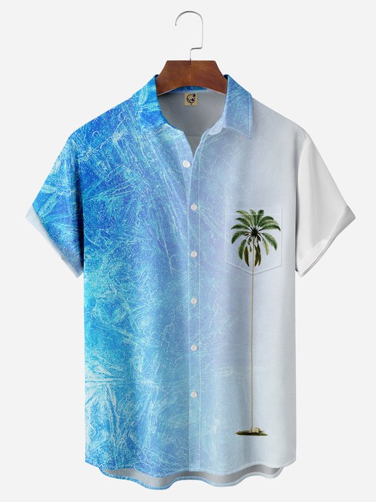Cool Ice Coconut Tree Chest Pocket Short Sleeve Hawaiian Shirt