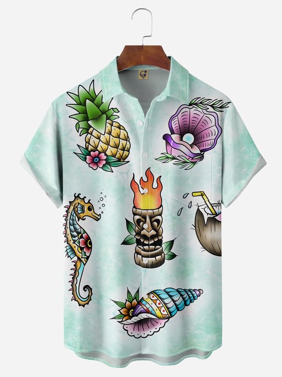 TiKi Chest Pocket Short Sleeve Hawaiian Shirt