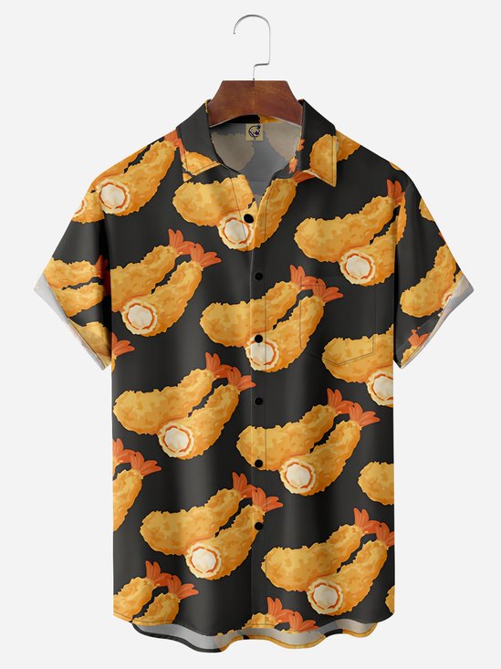 Japanese Tempura Shrimp Chest Pocket Short Sleeve Casual Shirt