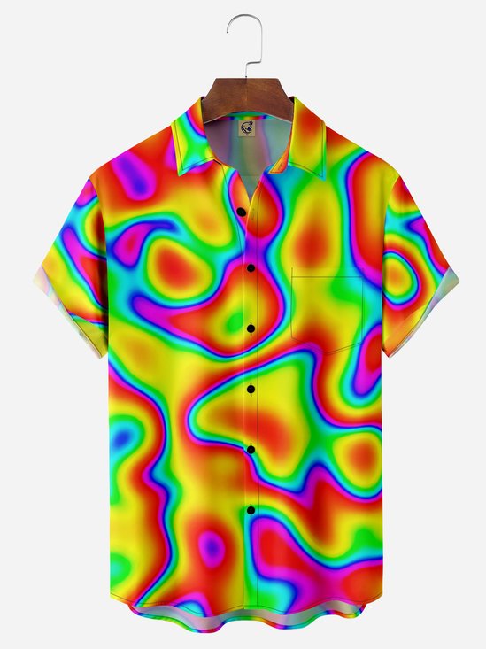 Thermal Imaging Print Chest Pocket Short Sleeve Casual Shirt