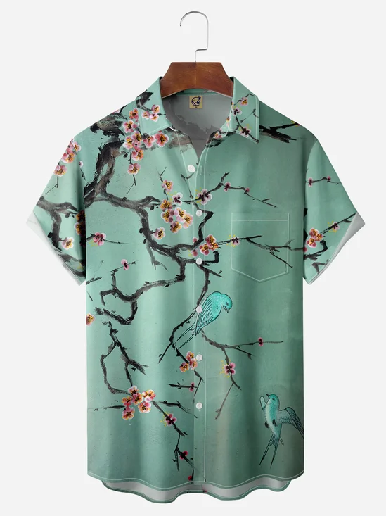 Sakura Chest Pocket Short Sleeves Hawaiian Shirt