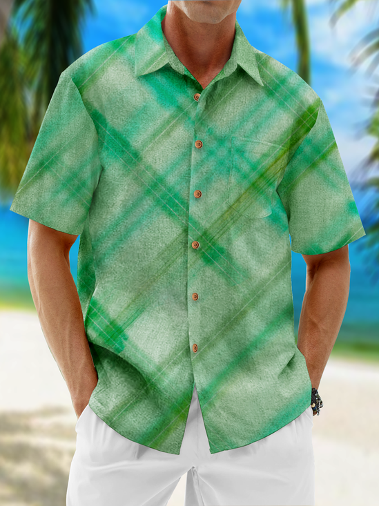 Check Print Chest Pocket Short Sleeve Resort Shirt