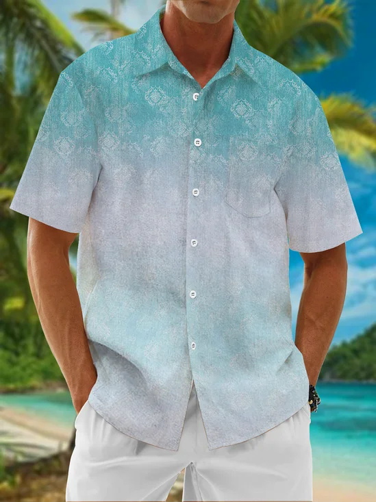 Abstract Pattern Chest Pocket Short Sleeve Casual Shirt