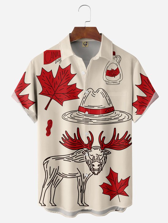 Big Size Canada Day Chest Pocket Short Sleeve Shirt
