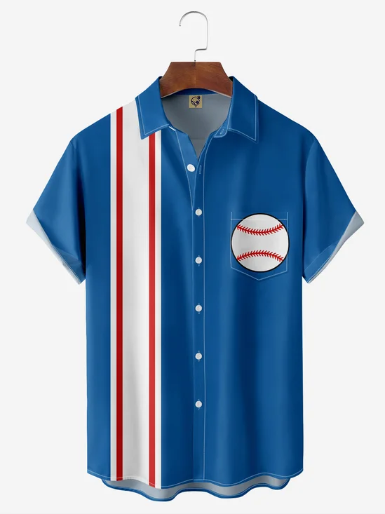 Baseball Chest Pocket Short Sleeve Bowling Shirt