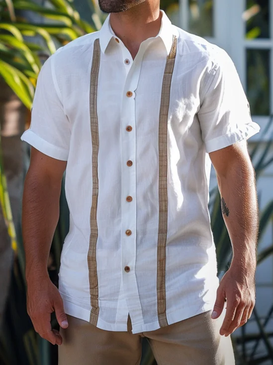 Cotton Plain Striped Patchwork Shirt