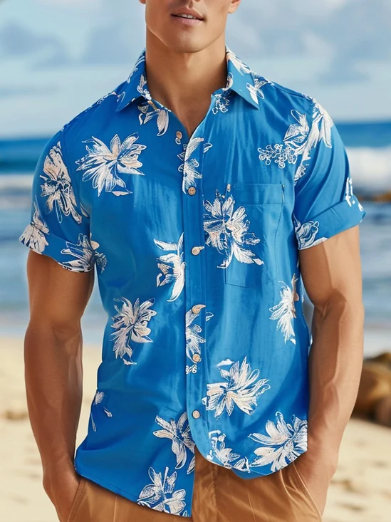 Shirt Collar Casual Tropical Cotton Aloha Shirt