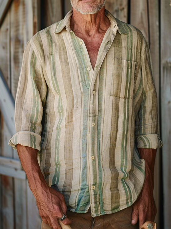 Moisture Wicking Striped Long Sleeve Hawaiian Shirt