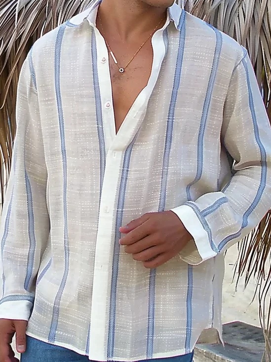 Moisture-wicking Breathable Striped Long Sleeve Resort Shirt