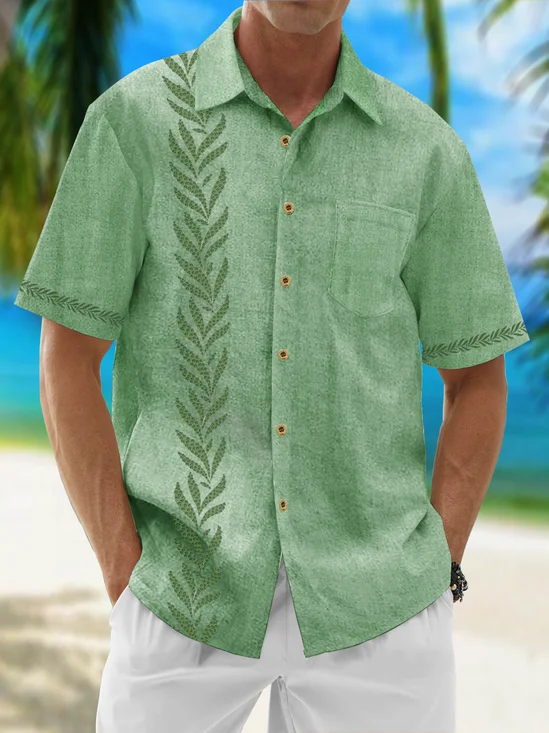 Moisture Wicking Leaves Stripes Hawaiian Bowling Shirt