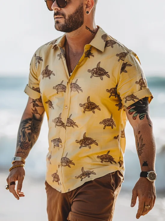 Moisture Wicking Turtle Print Hawaiian Shirt