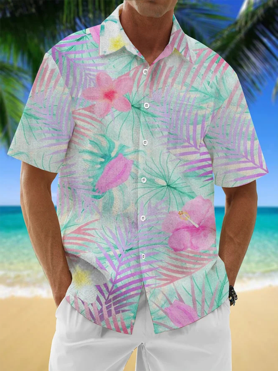 Moisture-Wicking Tropical Floral Hawaiian Shirt
