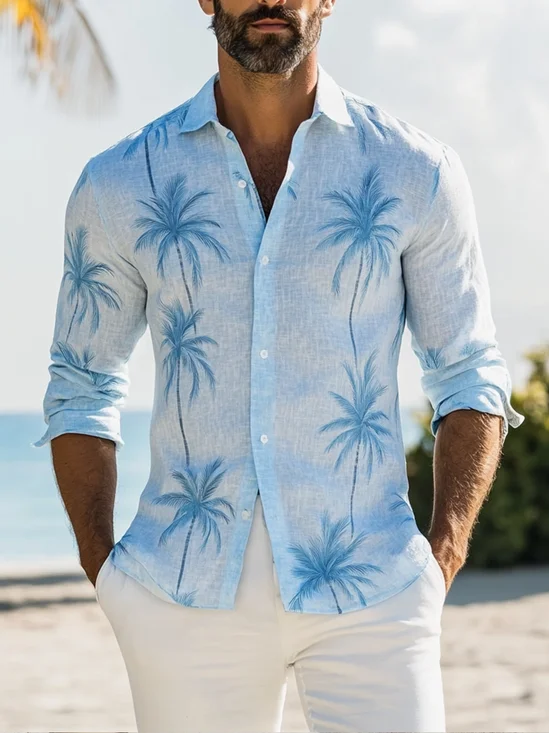 Moisture Wicking Coconut Tree Long Sleeve Hawaiian Shirt