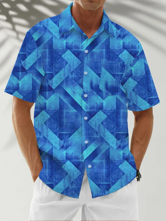 Moisture Wicking Geometric Gradient Chest Pocket Hawaiian Shirt
