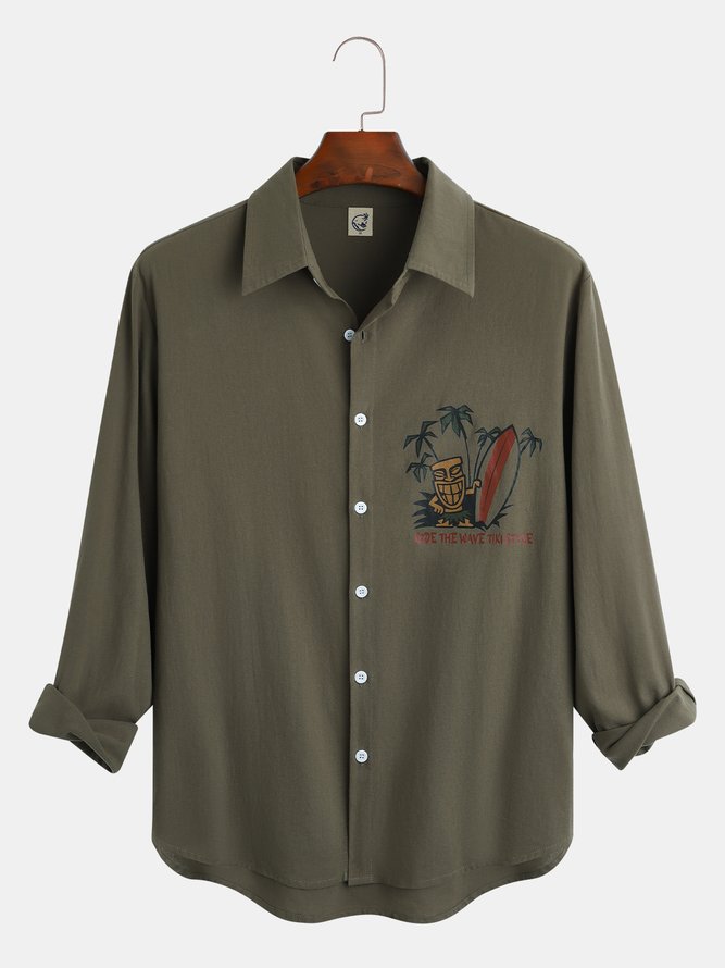 Cotton Linen Vintage TIKI Long Sleeve Shirt