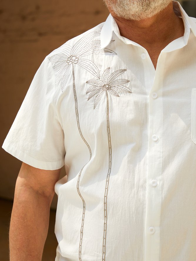 Mens Hawaiian Coconut Tree Basic Novelty Short Sleeve Shirt Casual Top