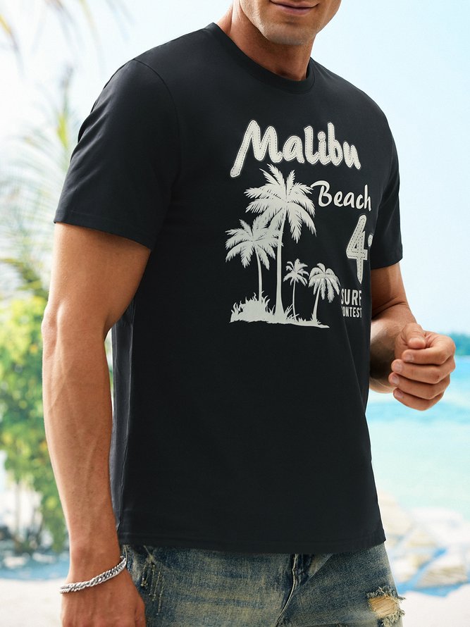 Coconut Tree Casual Round Neck T-Shirt