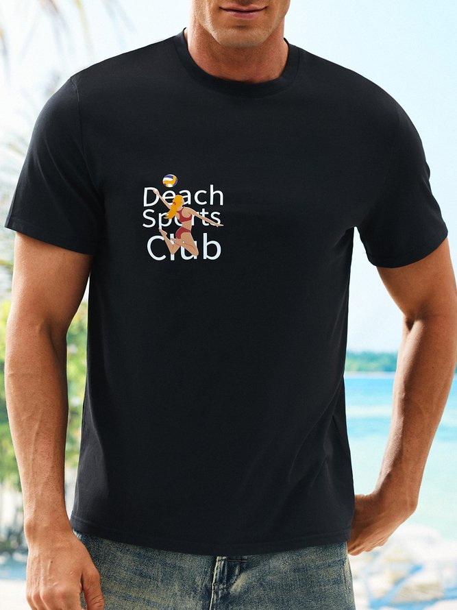 Pure Cotton Beach Volleyball Casual Round Neck T-Shirt