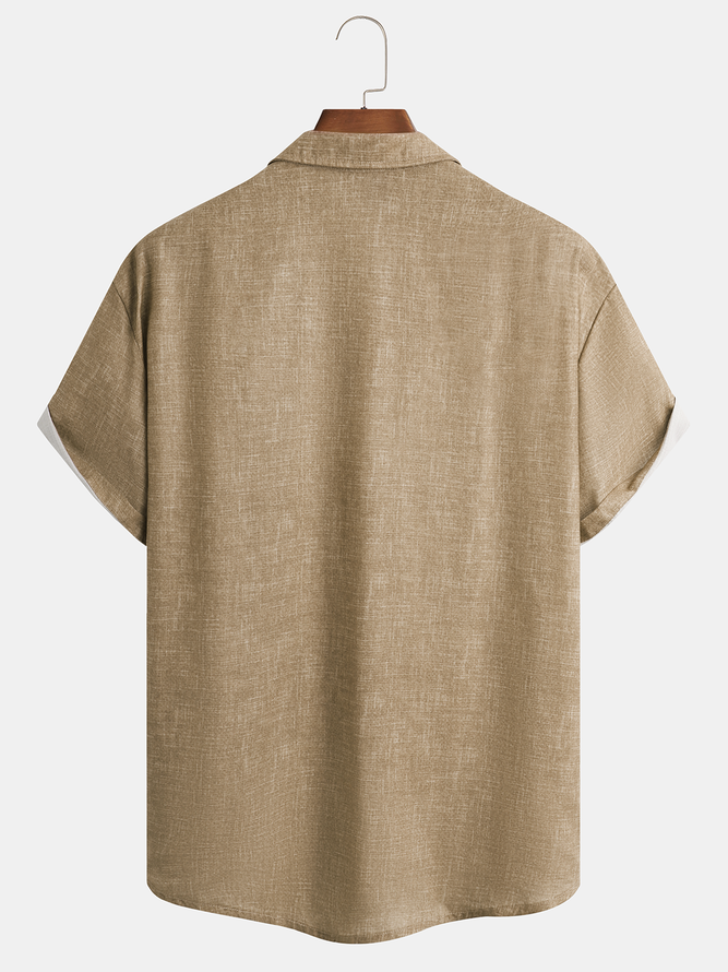 Striped Coconut Tree Print Short Sleeve Resort Shirt