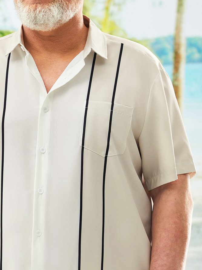 Big Size Stripes Short Sleeve Bowling Shirt