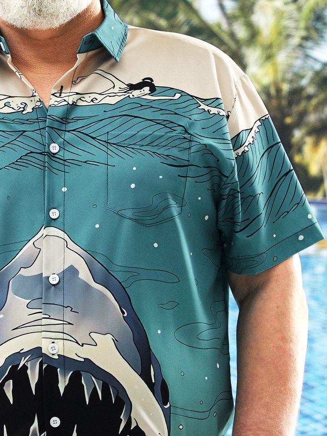 Big Size Ukiyo-e Chest Pocket Short Sleeve Hawaiian Shirt