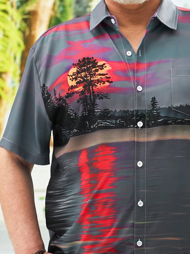 Big size Sunset Chest Pocket Short Sleeve Hawaiian Shirt
