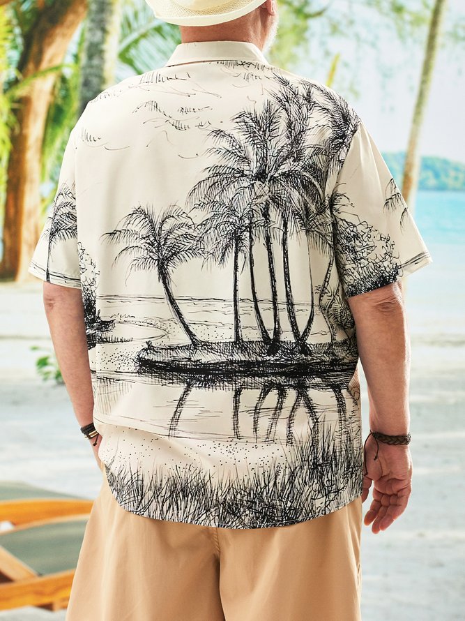 Big Size Coconut Tree Chest Pocket Short Sleeve Hawaiian Shirt