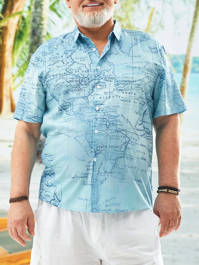 Big Size Map Print Short Sleeve Casual Shirt