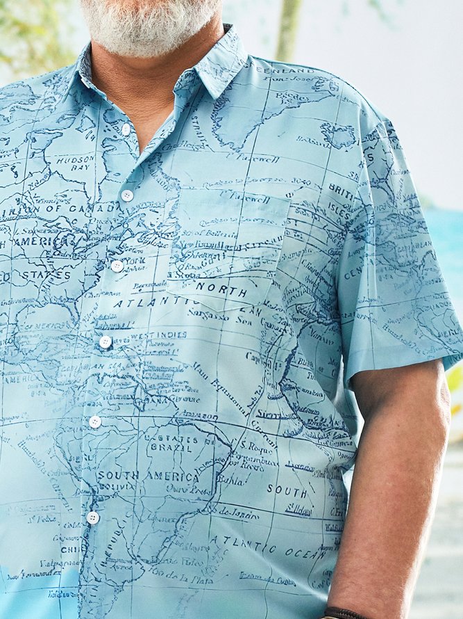Big Size Map Print Short Sleeve Casual Shirt