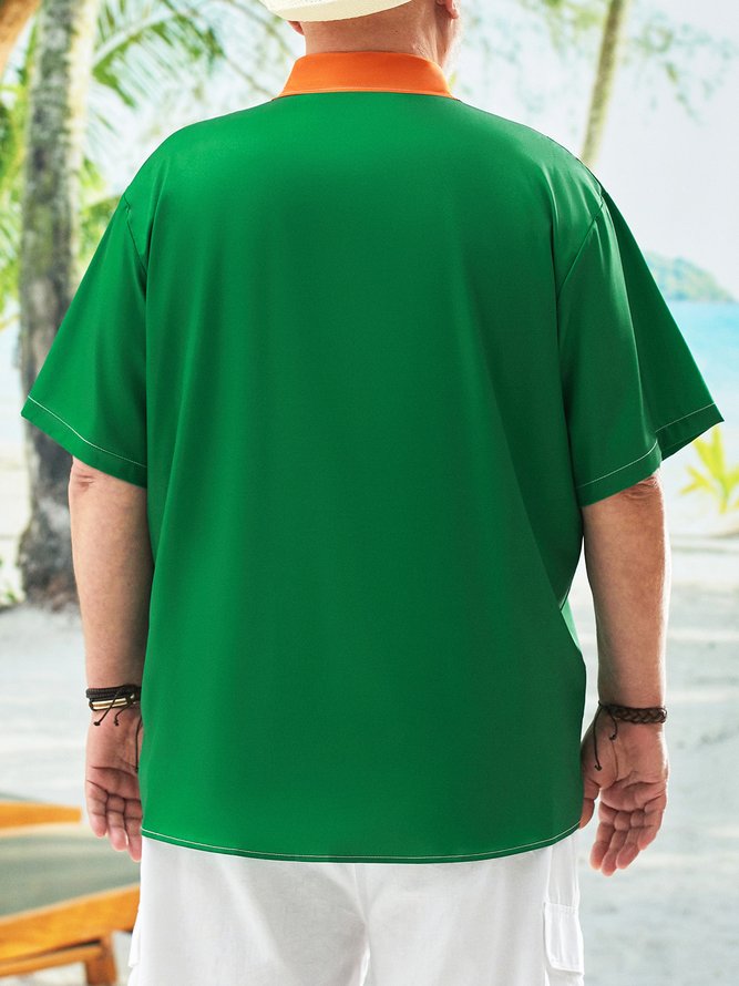 Big Size St. Patrick's Day Chest Pocket Short Sleeve Bowling Shirt