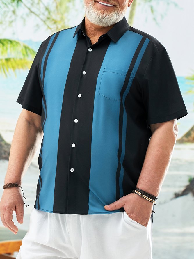 Big Size Gradient Color Short Sleeve Bowling Shirt