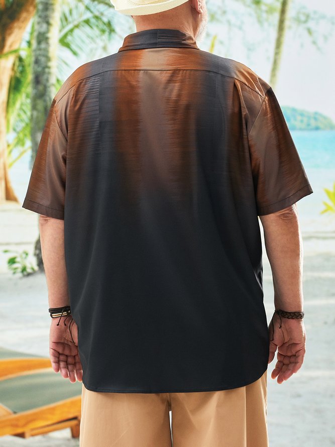 Big Size Gradient Texture Chest Pocket Short Sleeve Casual Shirt