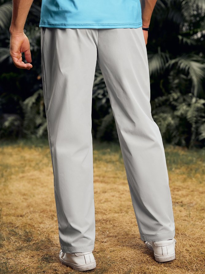 Plain Cotton  Drawstring Elastic-Waist Wide leg Pants
