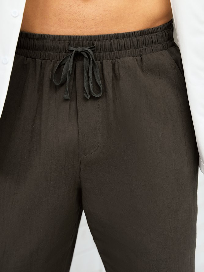Men's Cotton Linen Elastic Waist Casual Trousers