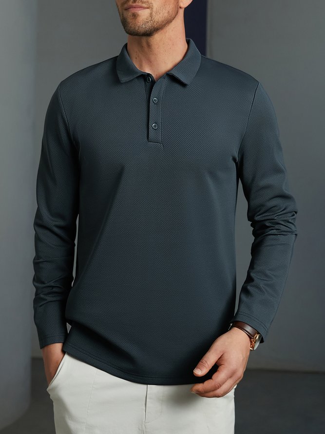 Plain Button Long Sleeve Polo Shirt