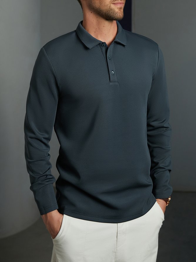 Plain Button Long Sleeve Polo Shirt