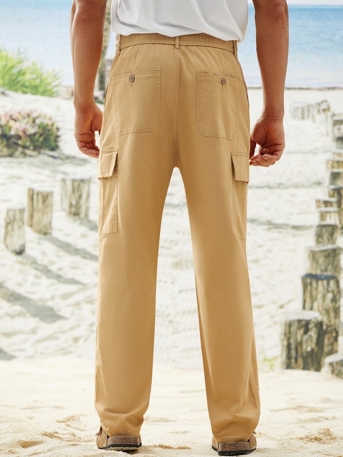 Cotton-blend Multi-pocket Cargo Trousers