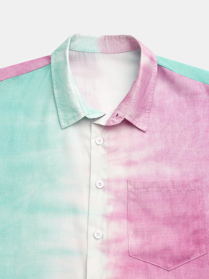 Color Block Chest Pocket Short Sleeve Resort Shirt