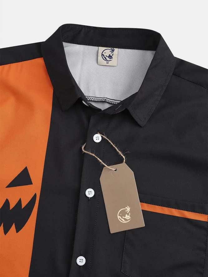 Men's Halloween Pumpkin Print Short Sleeve Shirt