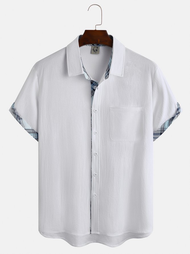 Mens Cotton Linen Plain Casual Short Sleeve Shirt