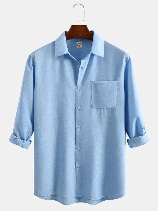 Mens  Plain Long Sleeve Shirt Pocket Shirt