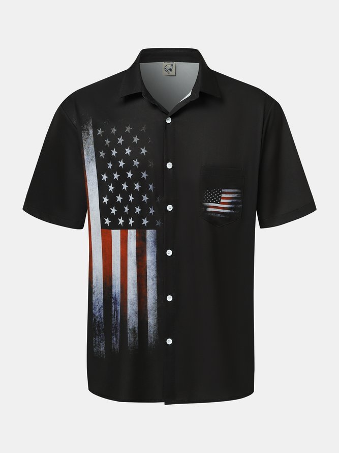 Mens Independence Day Print Casual Breathable Short Sleeve Shirt American Flag Novelty