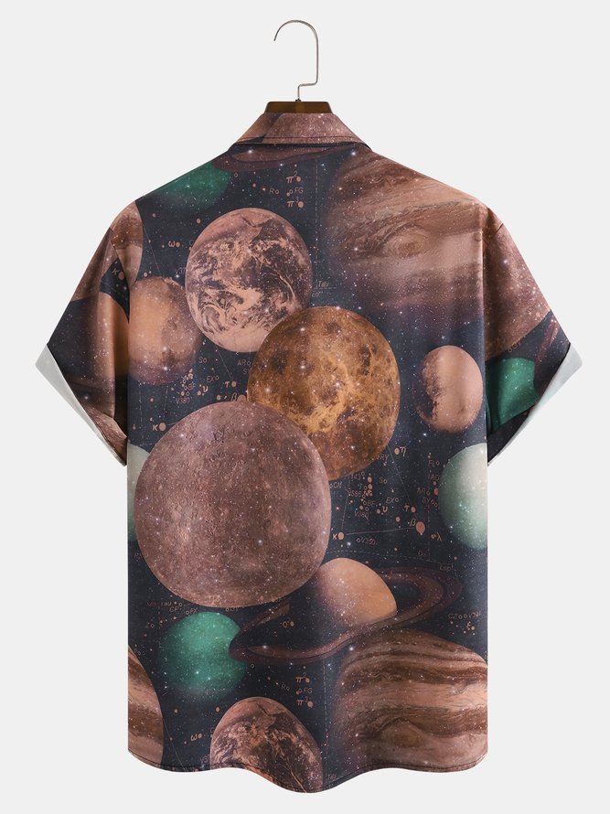 Men's Cosmic Planet Graphic Print Short Sleeve Shirt