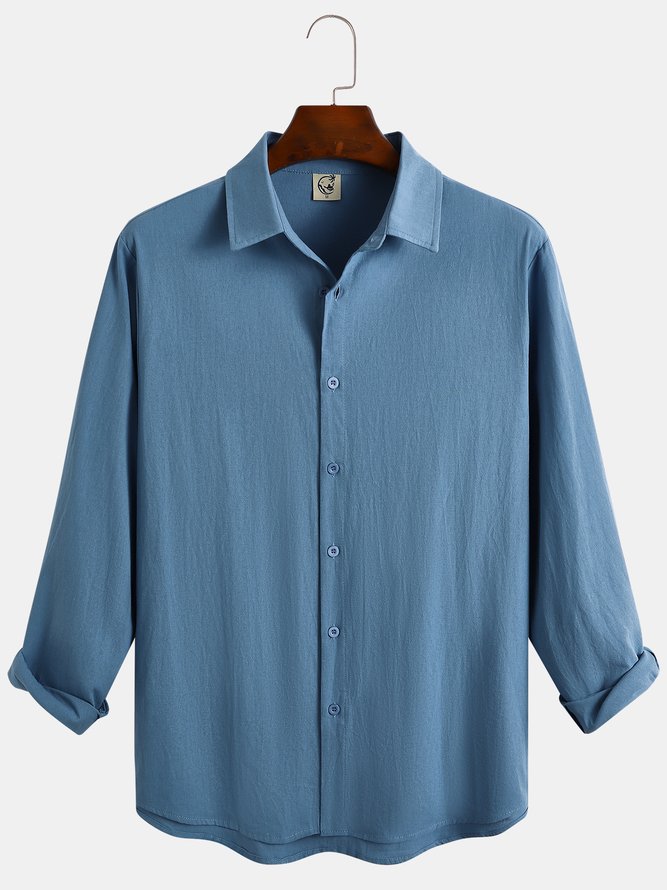 Colorblock Stripe Short Sleeve Shirt Cotton Linen Solid Color Long Sleeve Shirt