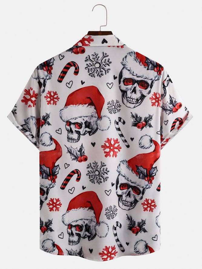 Men's Christmas Skull Print Short Sleeve Shirt