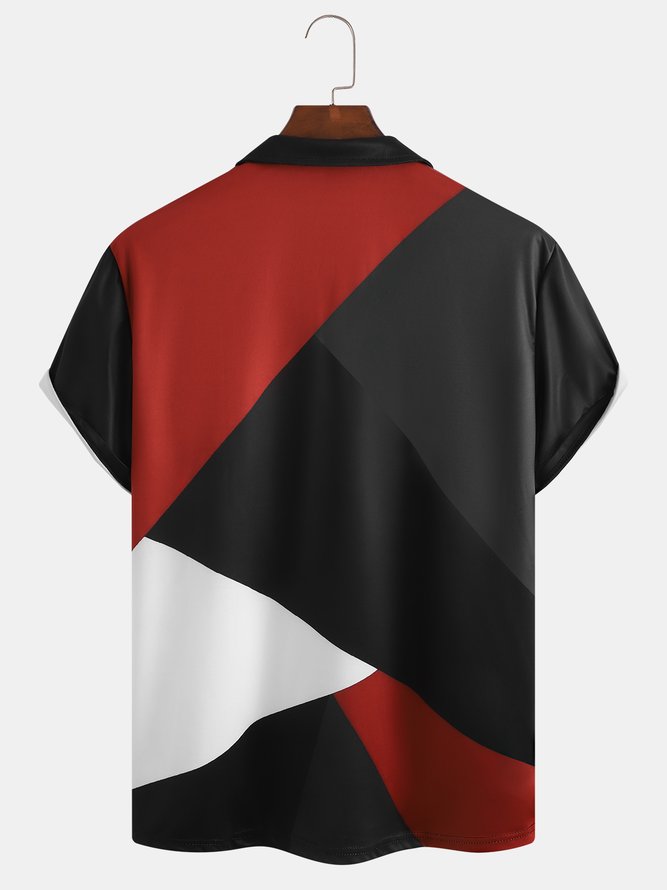 Casual Art Collection Geometric Color Block Pattern Lapel Short Sleeve Polo Print Top