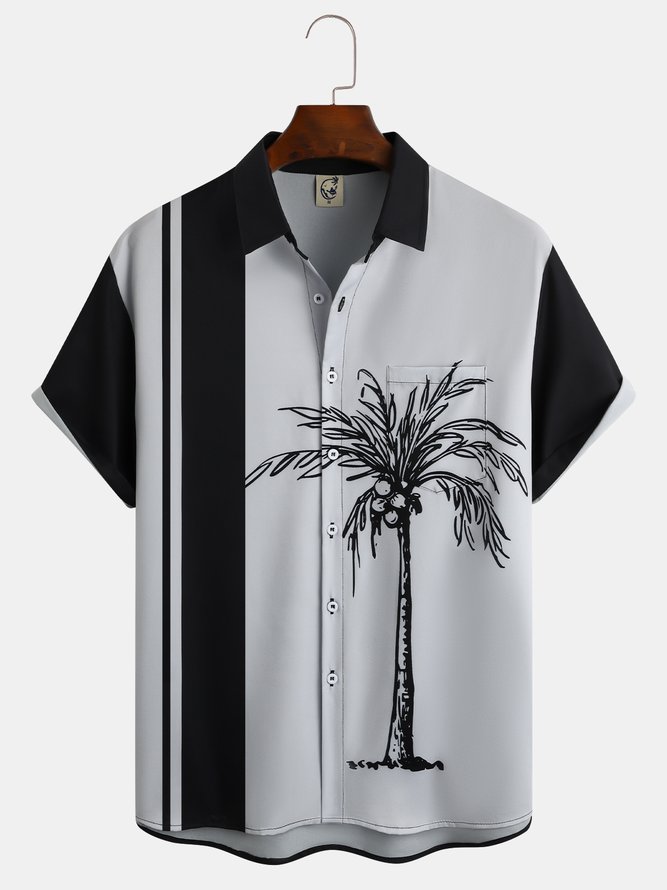 Mens Coconut Tree Print Front Buttons Soft Breathable Chest Pocket ...