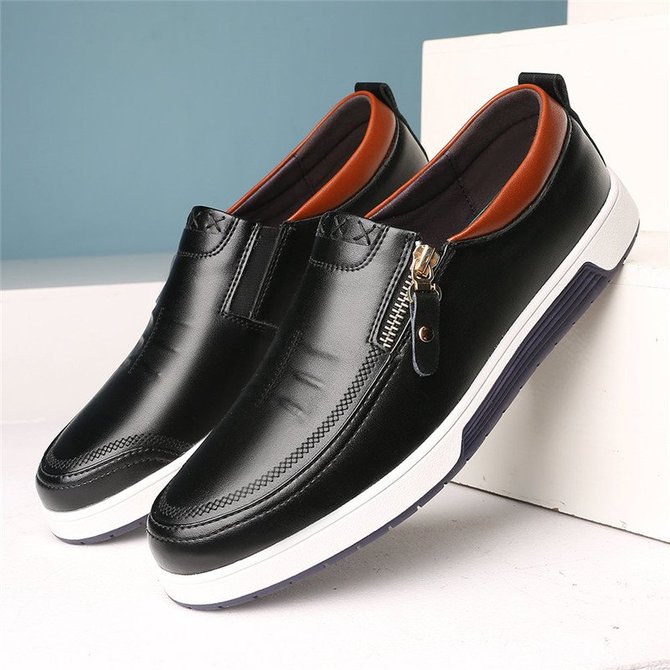 Men Stylish Side Zipper Comfy Soft Sole Slip On Casual Leather Loafers ...