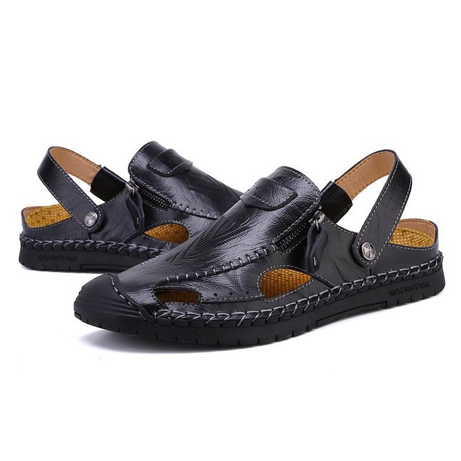 Large Size Men Hand Stitching Leather Anti-collision Non-slip Casual ...