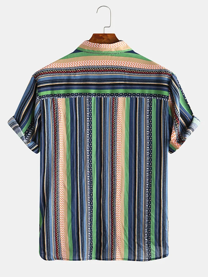 Striped Men's Floral Rayon Shirt | hawalili